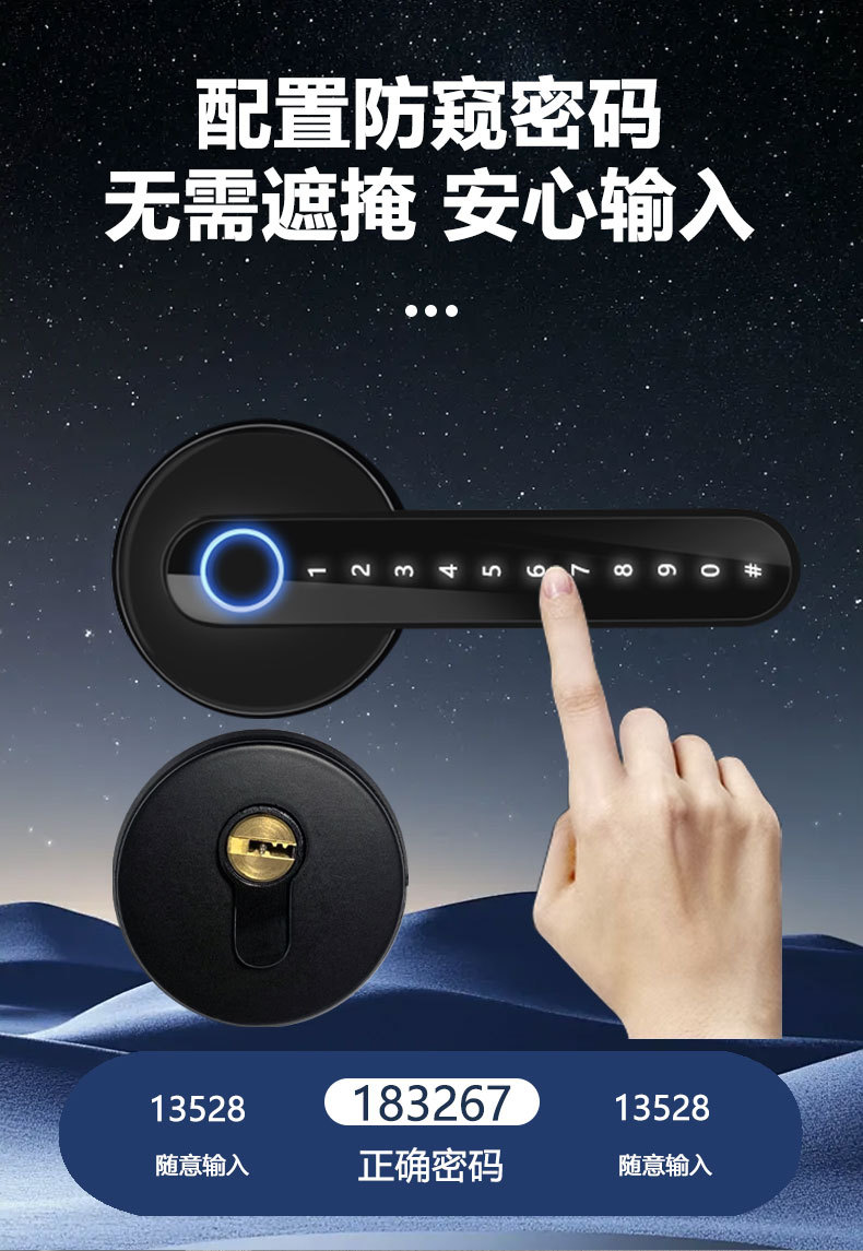 An authorized user entering a code on the handle keypad