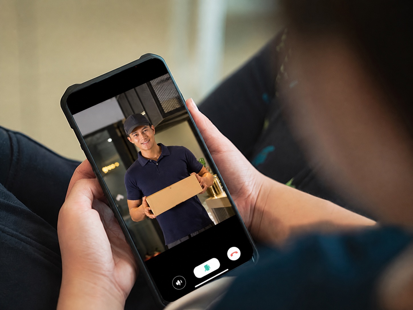 Edited illustration of a courier on a phone video call